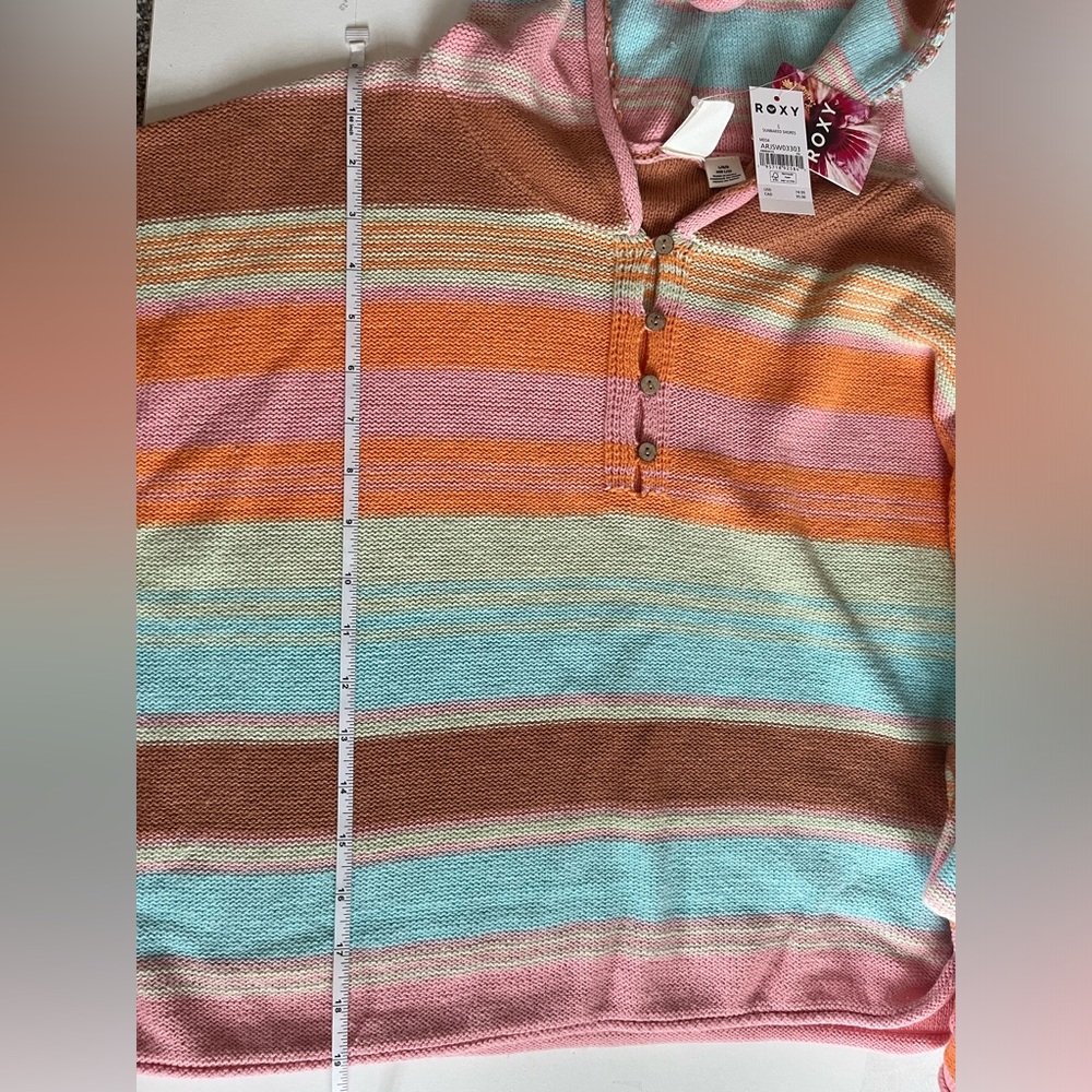 NWT Roxy Women's Sunbaked Shores Crop Hooded Sweater Stripes Spring size L loose - Picture 7 of 8